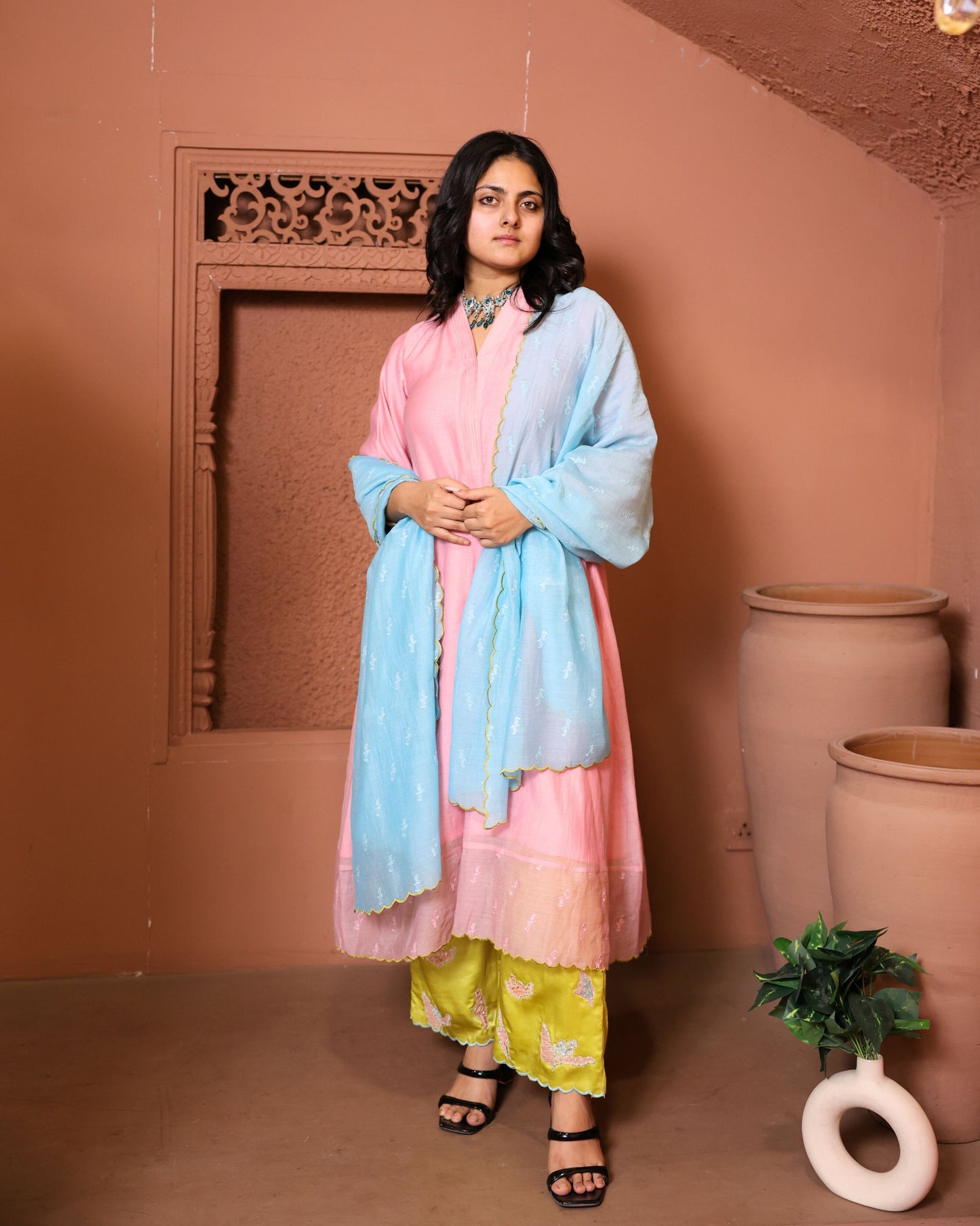 Ombre Mulmul Chanderi Anarkali