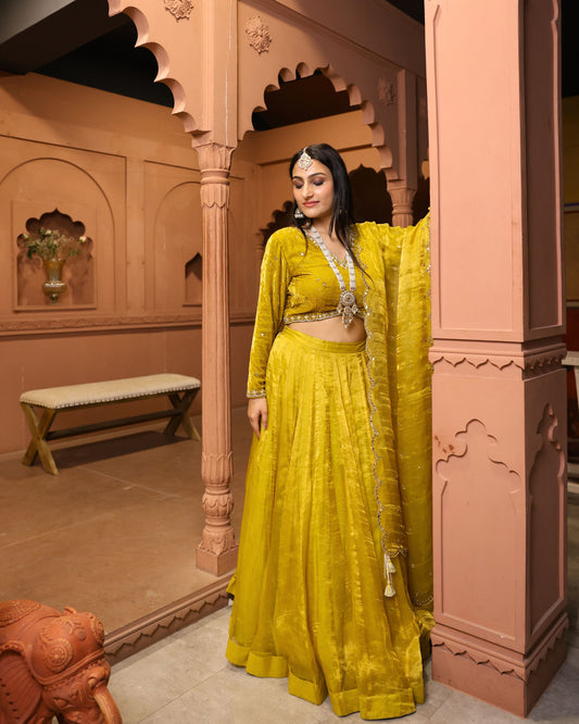 Deep Yellow Tissue Organza Lehenga with Dupatta & Blouse