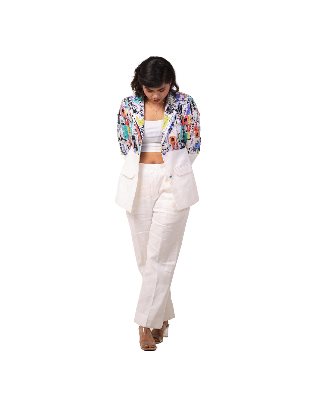 White Linen Blazer Pant Set