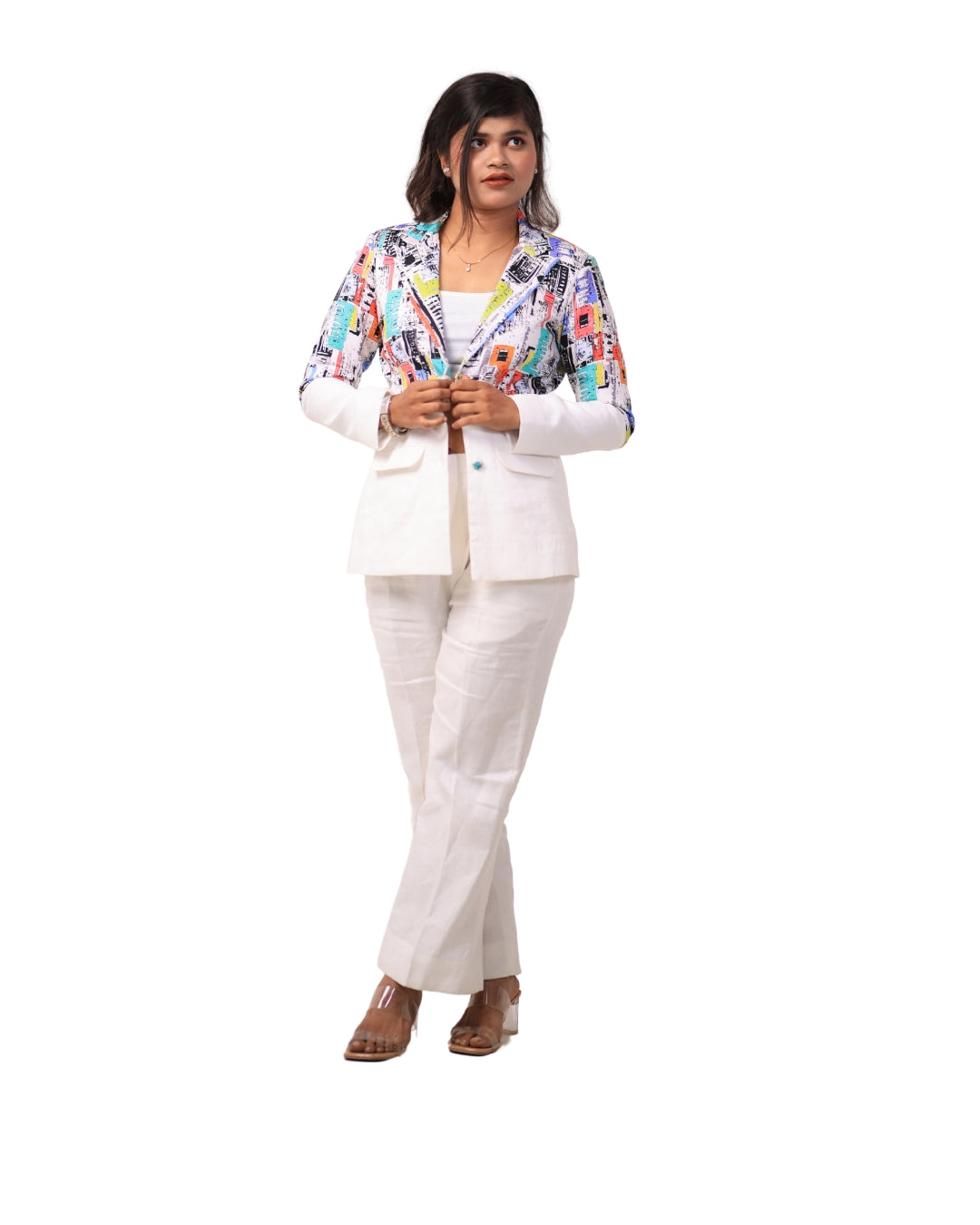 White Linen Blazer Pant Set