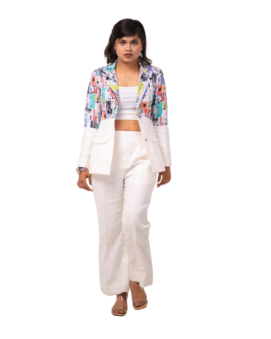 White Linen Blazer Pant Set