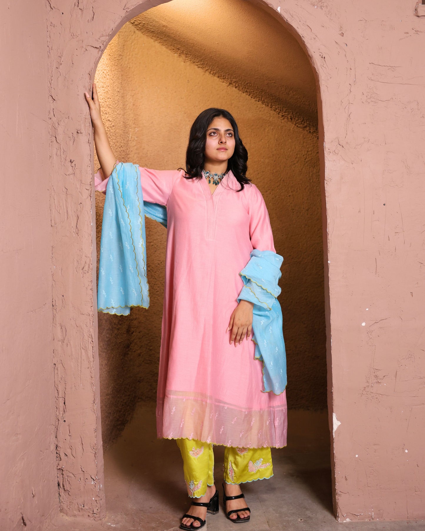 Ombre Mulmul Chanderi Anarkali