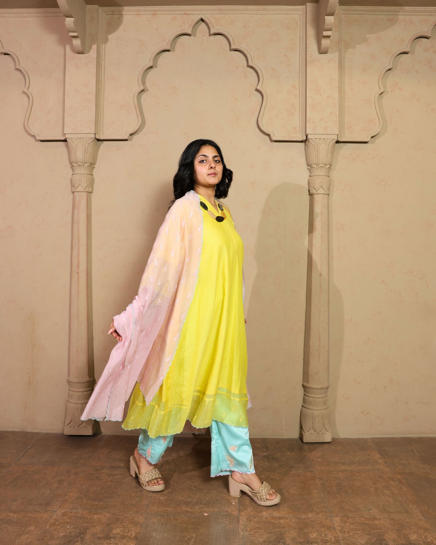Ombre Mulmul Chanderi Anarkali