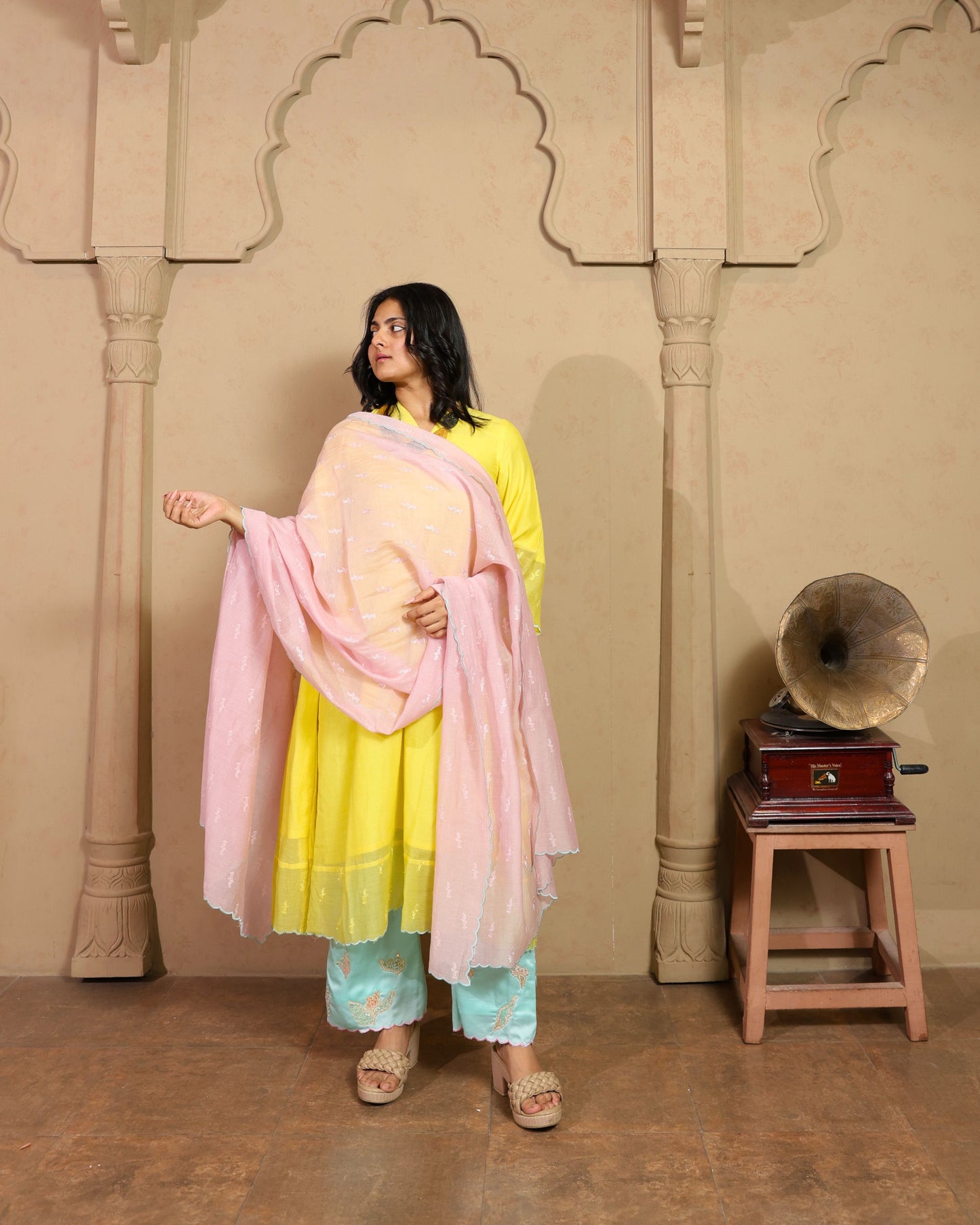 Ombre Mulmul Chanderi Anarkali