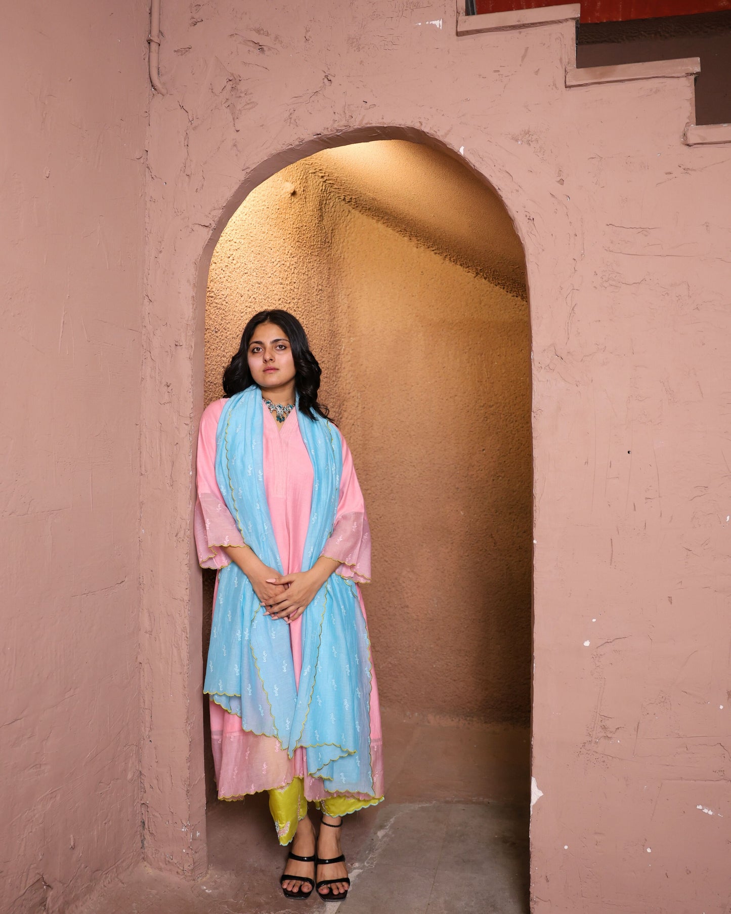 Ombre Mulmul Chanderi Anarkali