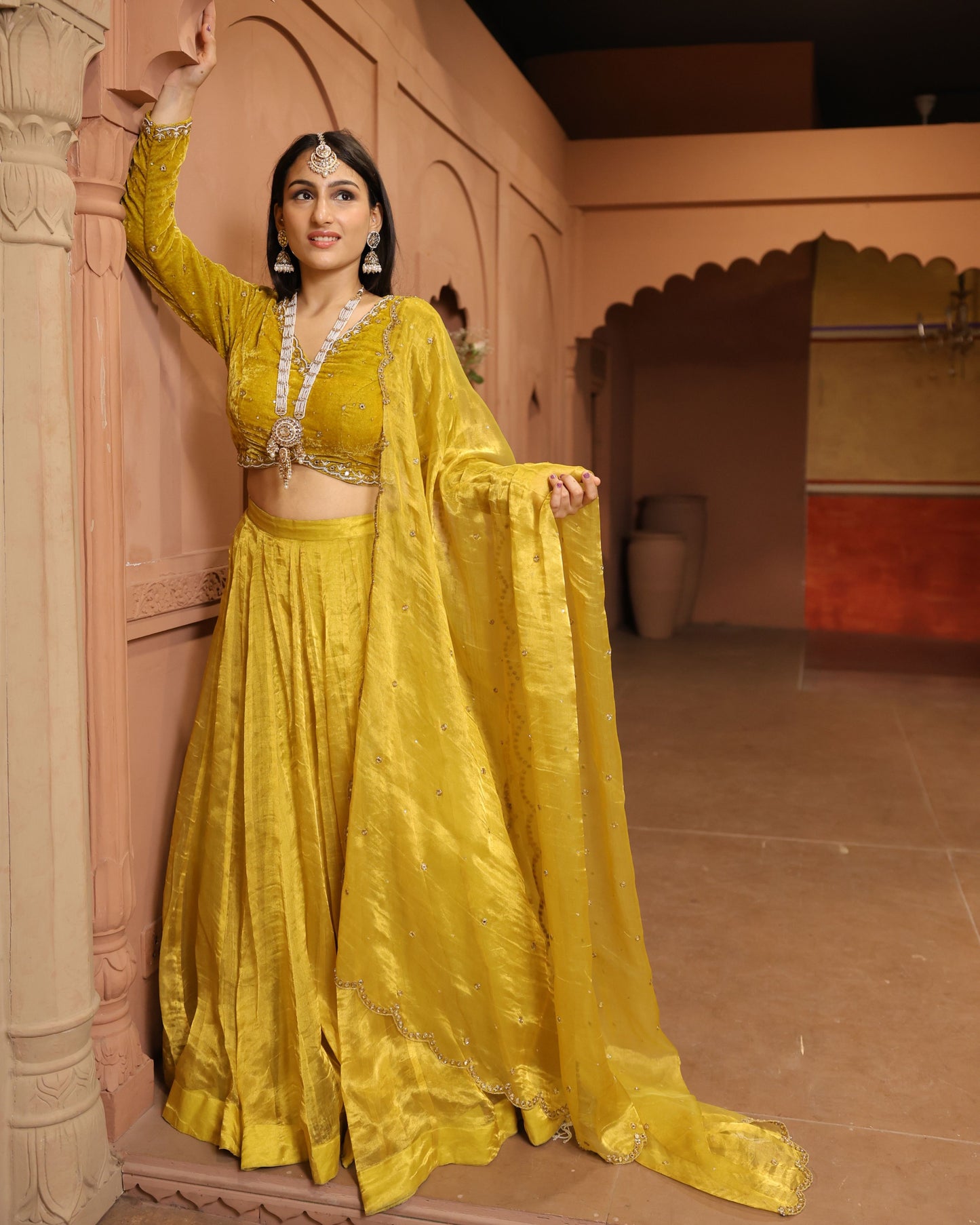 Deep Yellow Tissue Organza Lehenga with Dupatta & Blouse