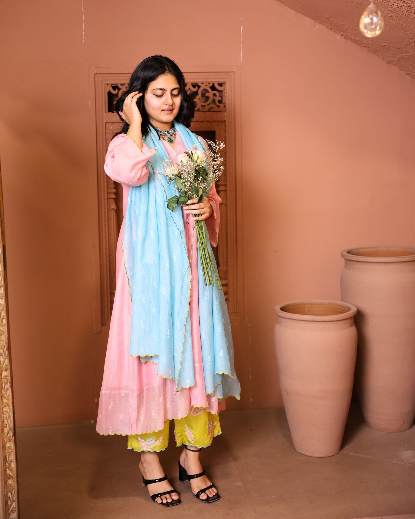 Ombre Mulmul Chanderi Anarkali