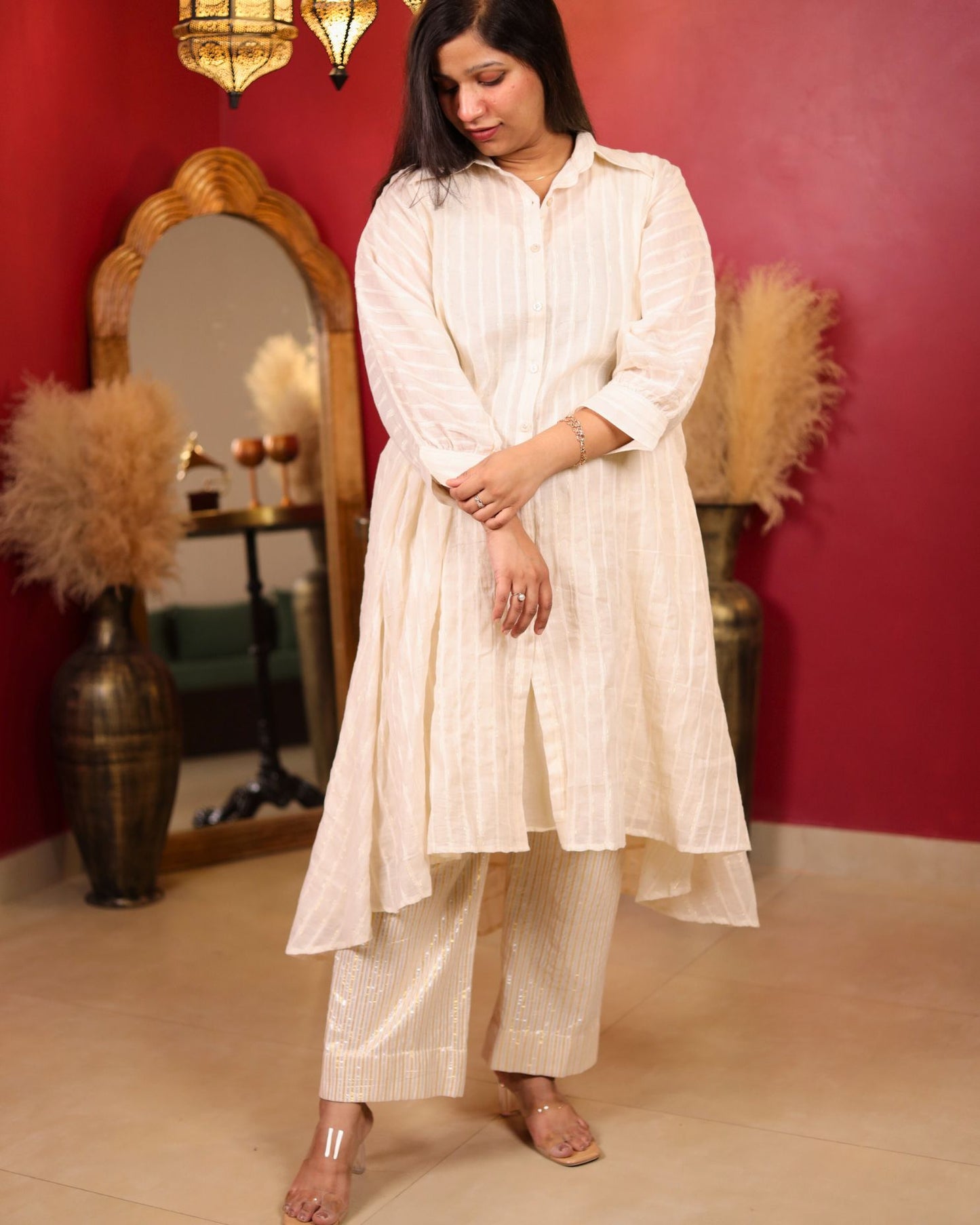 Silver white kurta with Palazzo