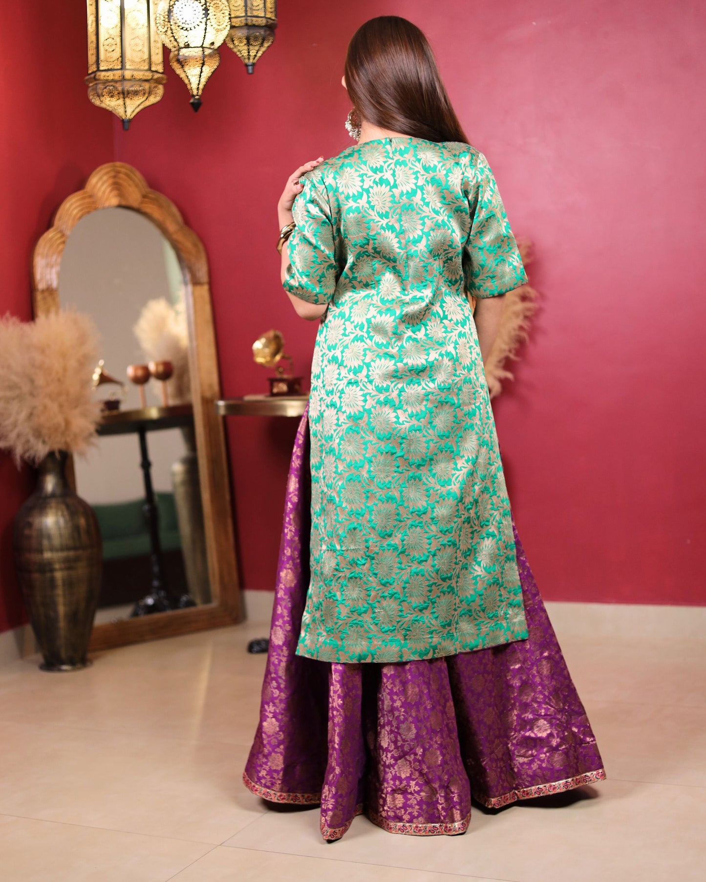Emerald Green Kurta with Purple Sharara