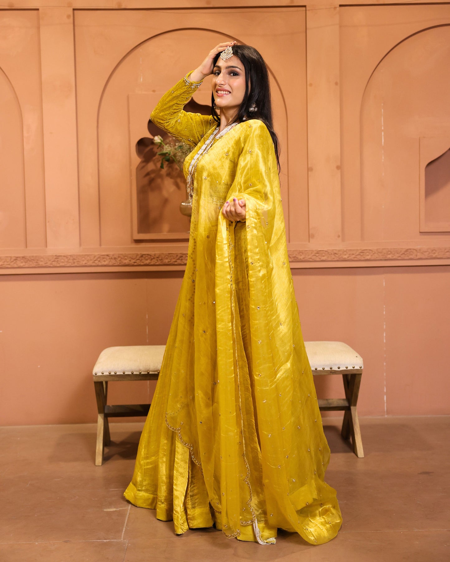 Deep Yellow Tissue Organza Lehenga with Dupatta & Blouse