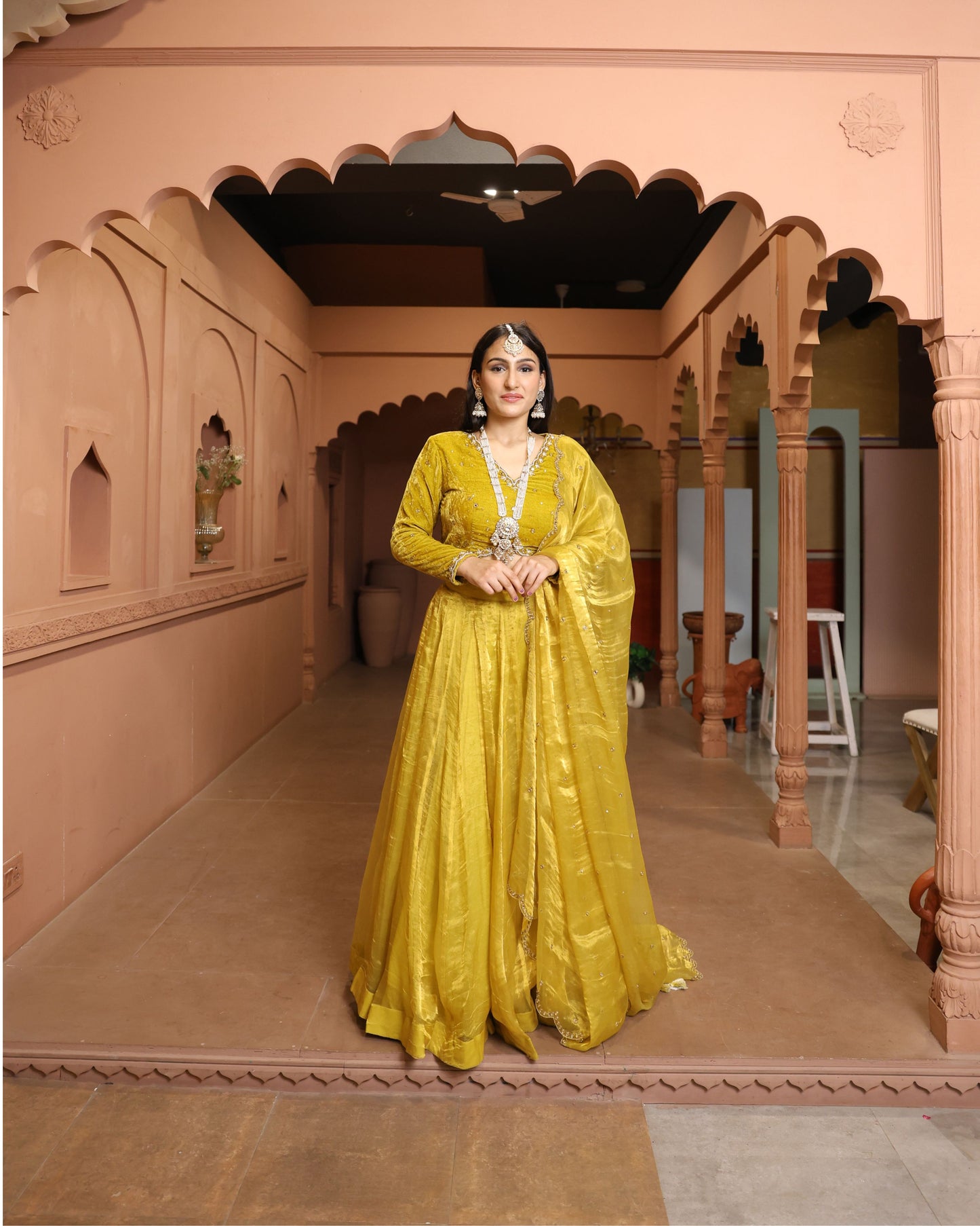Deep Yellow Tissue Organza Lehenga with Dupatta & Blouse