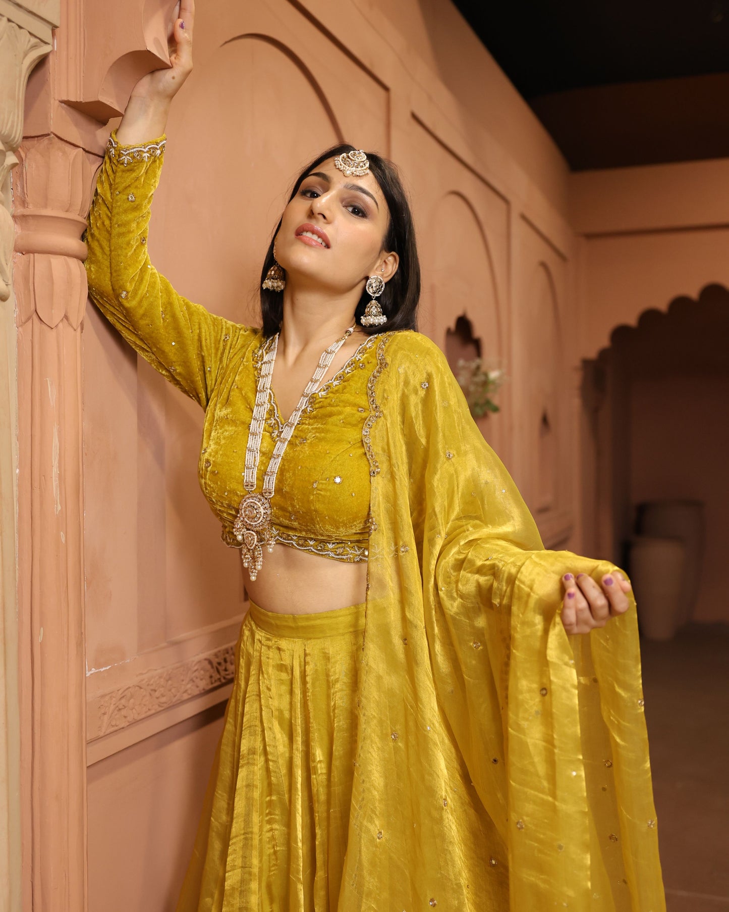 Deep Yellow Tissue Organza Lehenga with Dupatta & Blouse